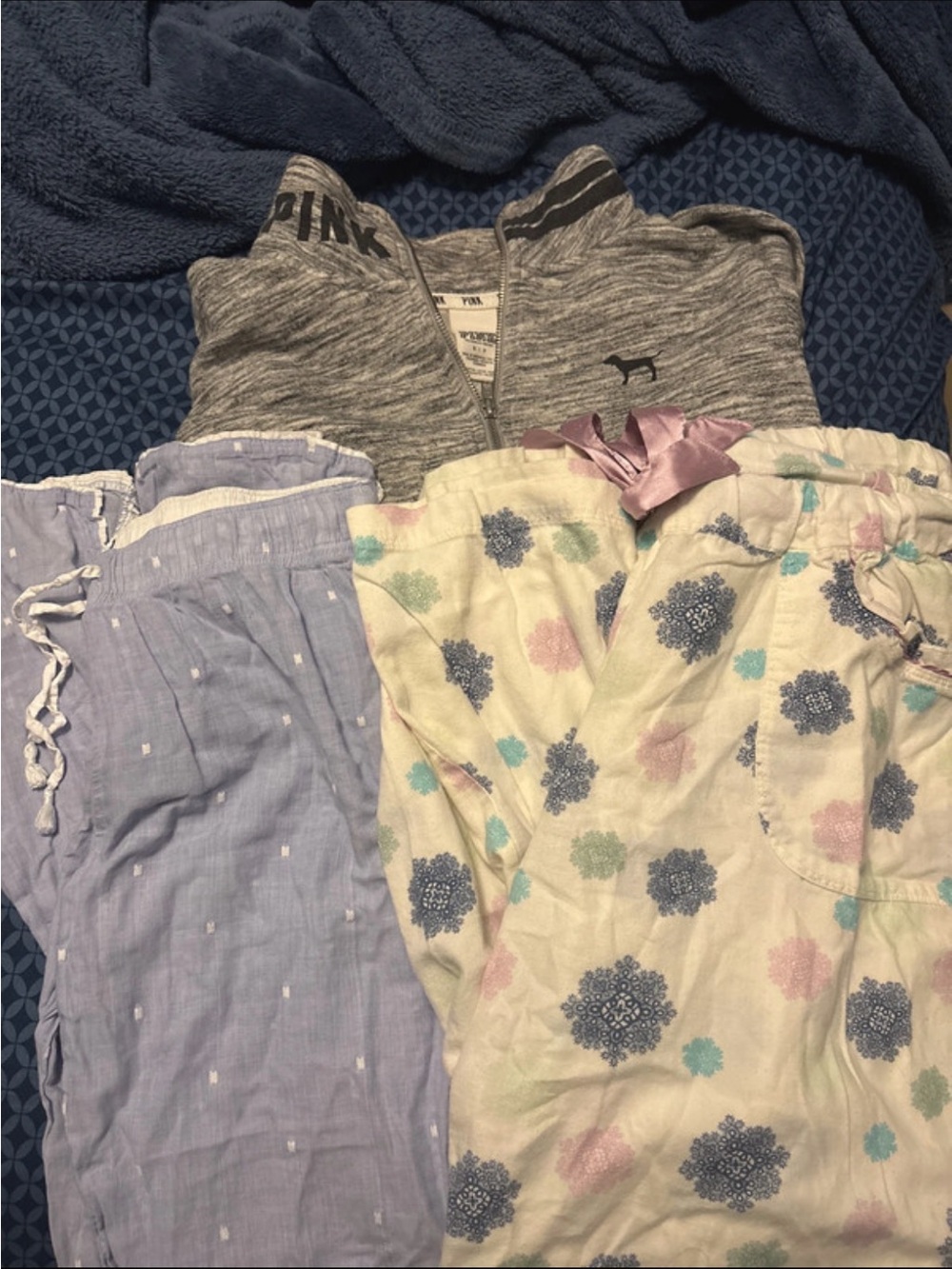 PINK Victoria's Secret Bundle Gray Zip-Up Hoodie and Floral Cotton Pajamas
